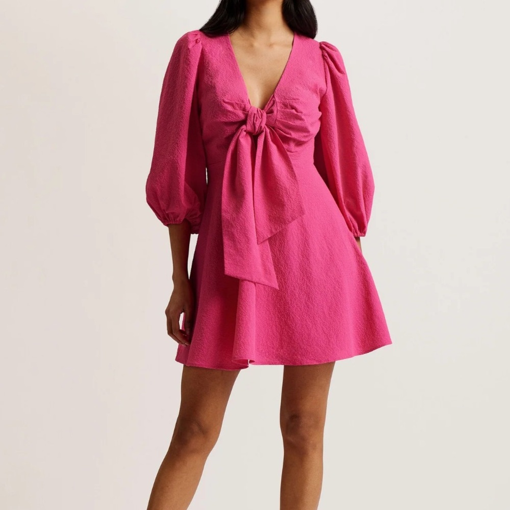 NWT TED BAKER JOZELYN Seersucker Tie Front Mini Dress
